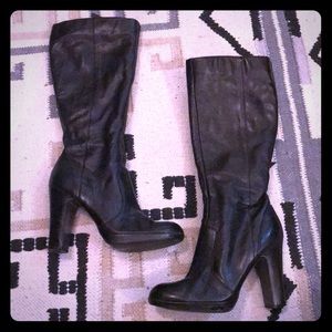 Knee high leather zip boots
